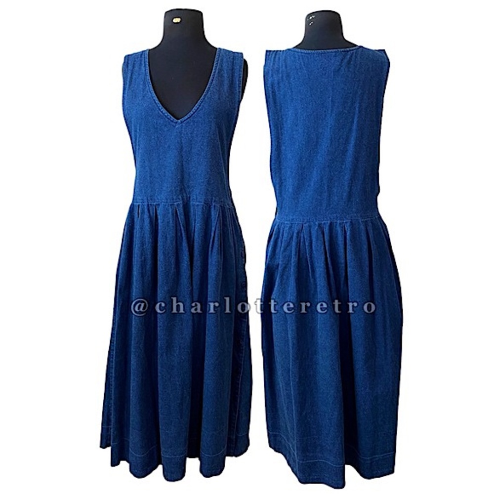 vtg Denim Drop Waist Bib Jumper Dress